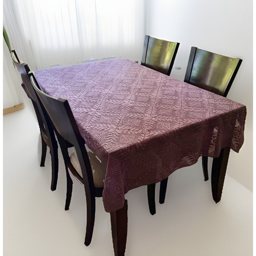 Vintage Handmade 1930s Purple Crocheted Lace Tablecloth 44"x 74" Halloween